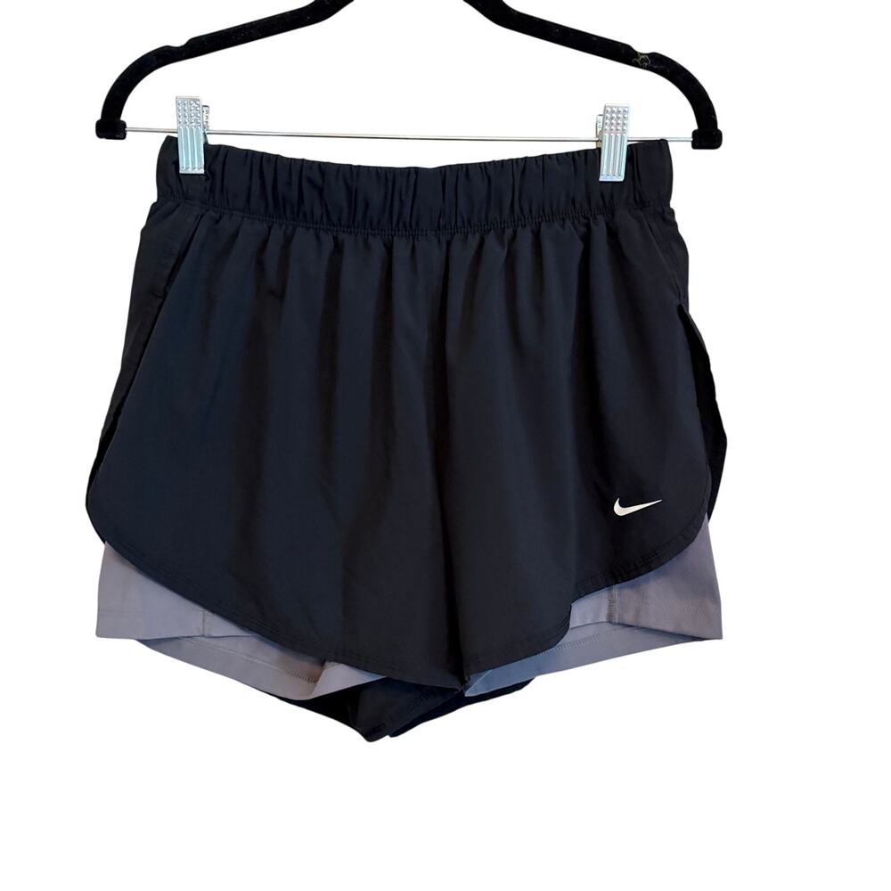 Nike Dri-Fit Shorts Womens L Black Gray Built In Liner Athletic Running Training